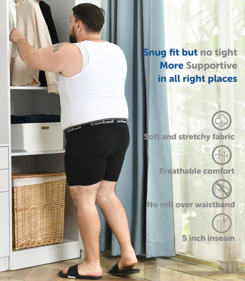 Comfneat Men's 5-Pack Big & Tall 3XL-7XL Boxer Briefs Cotton Spandex Underwear with Fly (Black+Black Stripe Pack-5, 4XL) - Image 2