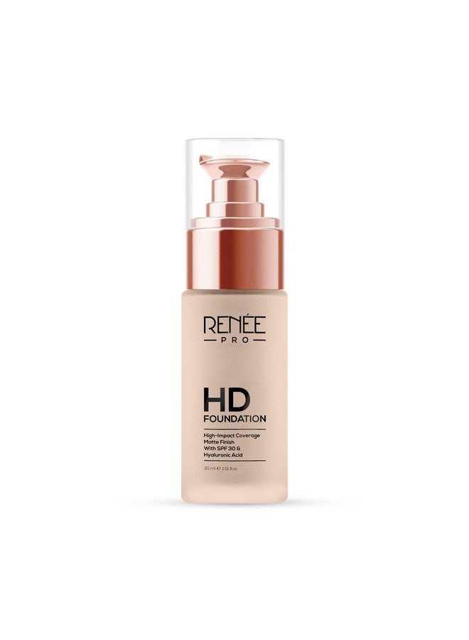 RENEE PRO HD Full Coverage Liquid All Skin Typ Foundation - Birch, Seamless HD Coverage with Matte Finish | SPF30 | Weightless & Long Lasting | Enriched Aloe, Coffee, Chamomile & Vitamin E, 30 Ml - Image 1