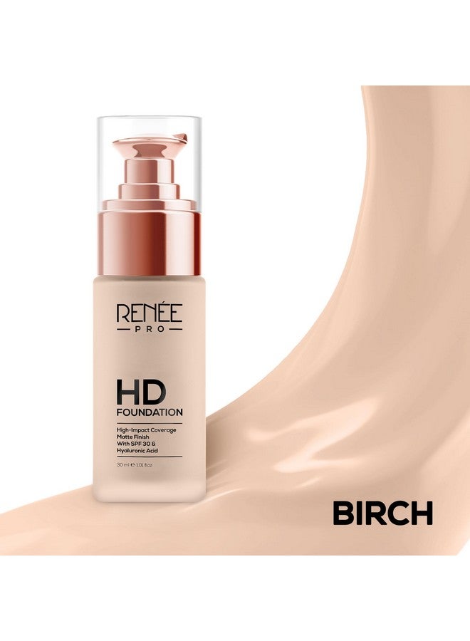 RENEE PRO HD Full Coverage Liquid All Skin Typ Foundation - Birch, Seamless HD Coverage with Matte Finish | SPF30 | Weightless & Long Lasting | Enriched Aloe, Coffee, Chamomile & Vitamin E, 30 Ml - Image 4