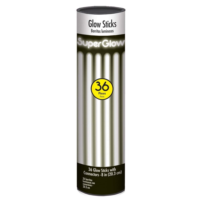 Amscan White Glow Stick Tube - 8" (Pack of 36) – Long-Lasting, Non-Toxic & Eco-Friendly - Perfect for Parties  - Image 1