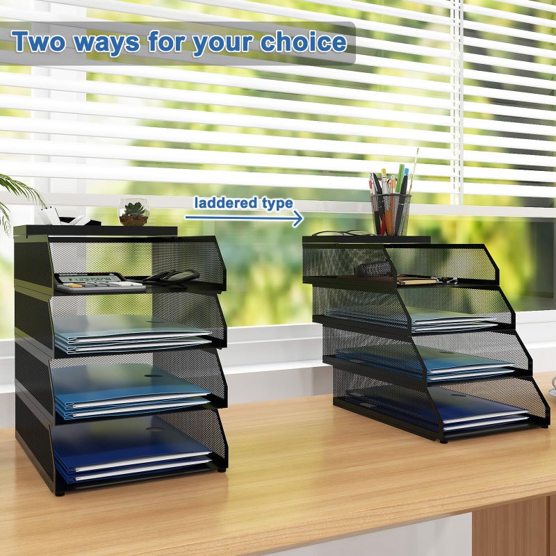 Natwind 4-Tier Paper Organizers,Desk Organizer,Stackable Paper Tray, Desk Accessories,Metal Mesh Desktop Organizer,Letter Trays,File Document Storage Rack for for Home, Office, School (Black) - Image 5