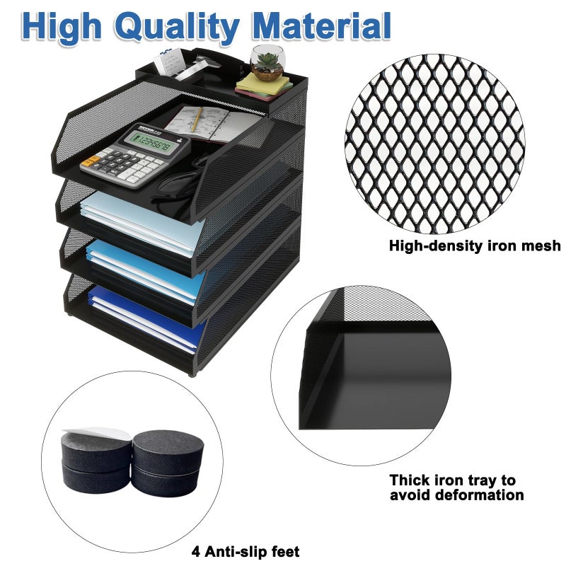 Natwind 4-Tier Paper Organizers,Desk Organizer,Stackable Paper Tray, Desk Accessories,Metal Mesh Desktop Organizer,Letter Trays,File Document Storage Rack for for Home, Office, School (Black) - Image 3