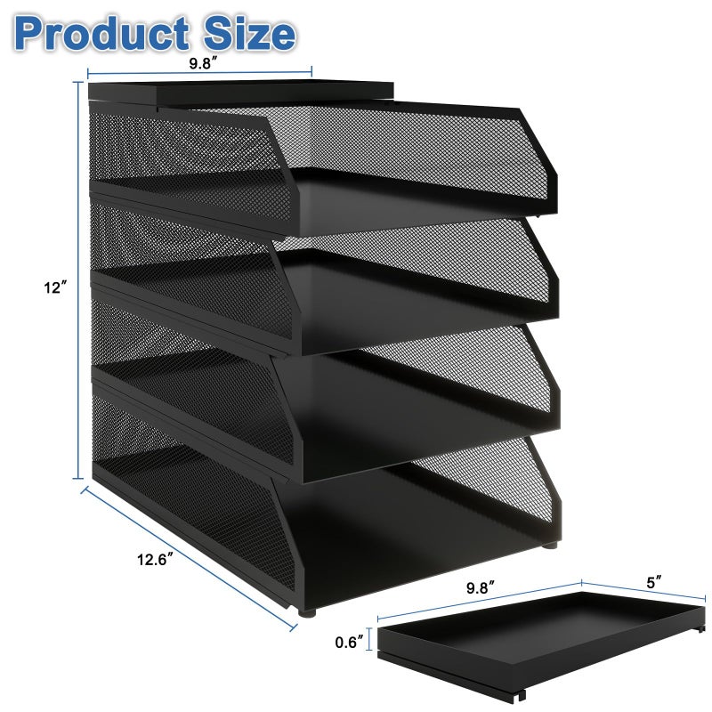 Natwind 4-Tier Paper Organizers,Desk Organizer,Stackable Paper Tray, Desk Accessories,Metal Mesh Desktop Organizer,Letter Trays,File Document Storage Rack for for Home, Office, School (Black) - Image 2