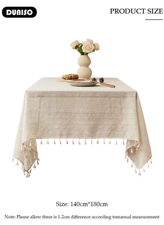 DUNISO Cotton Linen tablecloth Tablecloth,Rectangle Table Cloth Tassel Wrinkle Free Anti-Fading Washable Bohemia Table Cover for Dining Table Kitchen Birthday Party Picnic Indoor Outdoor,140*180cm  - Image 4