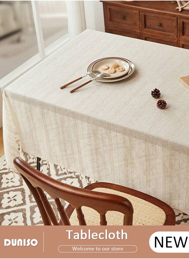DUNISO Cotton Linen tablecloth Tablecloth,Rectangle Table Cloth Tassel Wrinkle Free Anti-Fading Washable Bohemia Table Cover for Dining Table Kitchen Birthday Party Picnic Indoor Outdoor,140*180cm  - Image 1