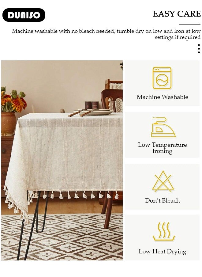 DUNISO Cotton Linen tablecloth Tablecloth,Rectangle Table Cloth Tassel Wrinkle Free Anti-Fading Washable Bohemia Table Cover for Dining Table Kitchen Birthday Party Picnic Indoor Outdoor,140*180cm  - Image 2