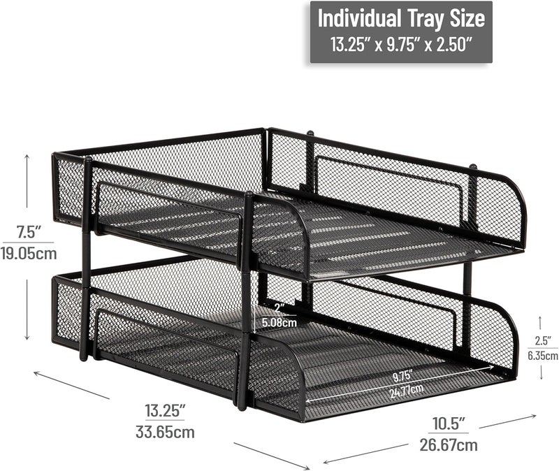 Mind Reader Stackable Paper Tray, Desktop Organizer, File Storage, Office, Metal Mesh, 2 Pcs, Black - Image 3