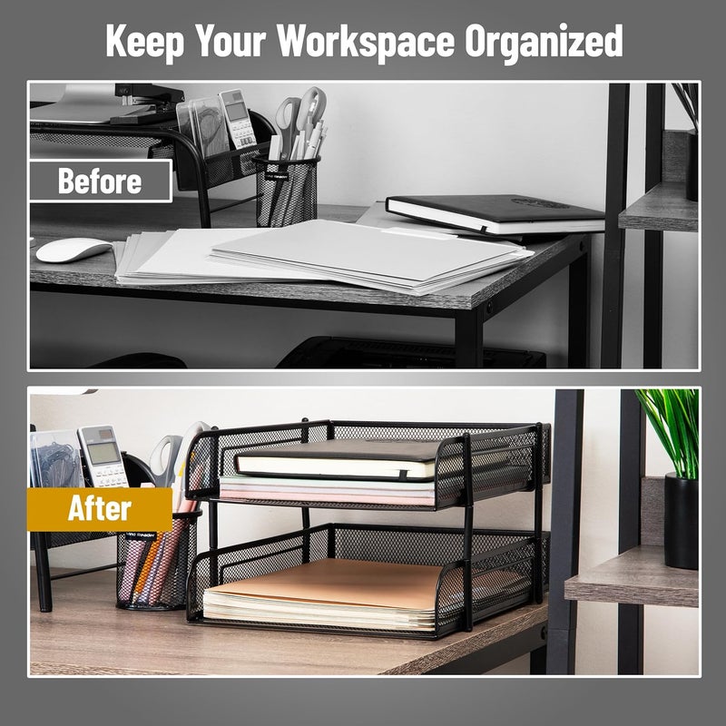 Mind Reader Stackable Paper Tray, Desktop Organizer, File Storage, Office, Metal Mesh, 2 Pcs, Black - Image 5