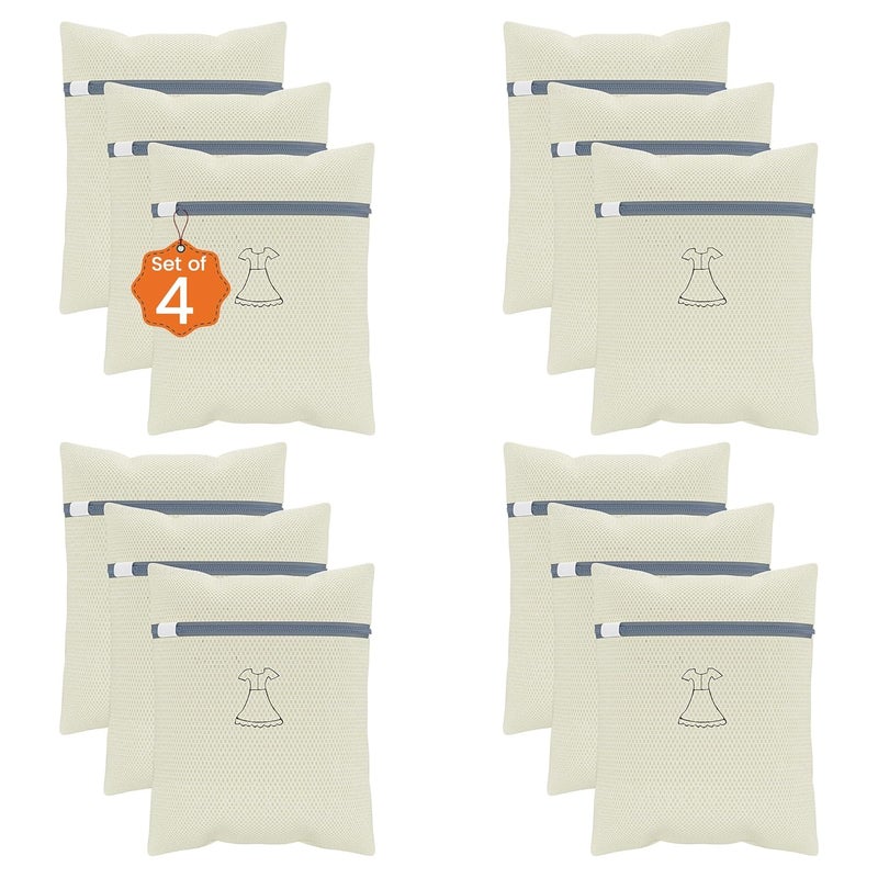 Kuber Industries Set of 12 Polyester Mesh Laundry Bag with Zip Reusable Washing Bags for Washing Machine Ideal for Delicate Fabrics Lingerie Shoes Protection YZ4BG Beige - Image 1