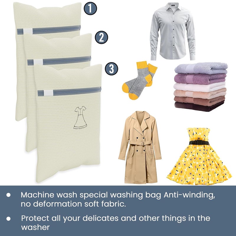 Kuber Industries Set of 12 Polyester Mesh Laundry Bag with Zip Reusable Washing Bags for Washing Machine Ideal for Delicate Fabrics Lingerie Shoes Protection YZ4BG Beige - Image 5