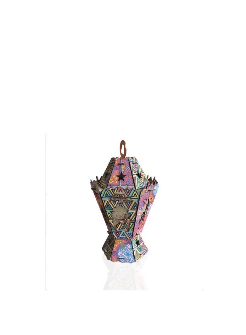 فانوس خشب سداسي مع اضاءة وصوت 30 سم (الوان متعددة)