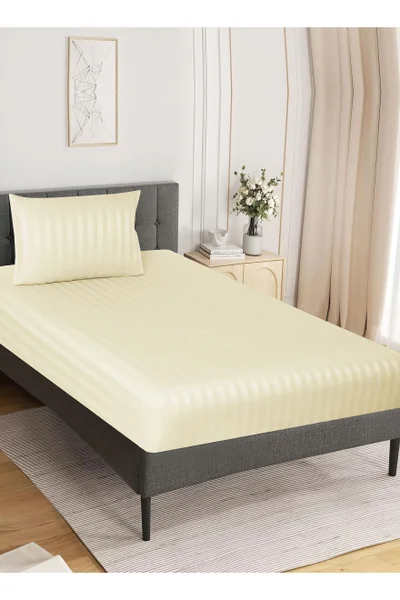 Donetella 2-Piece Striped Bedding Set – Single Fitted Sheet 120x200+30 cm with All-Around Elastic & 1 Matching Pillowcases