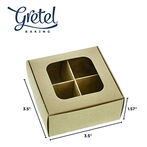 GRETEL BAKING 20pcs Kraft Treat Boxes with Window and Dividers | 4 X-SMALL compartments | 3.5 x 3.5 x 1.57 in | Empty candy boxes for gift giving, truffle box - perfect for Valentine's Day - Image 5