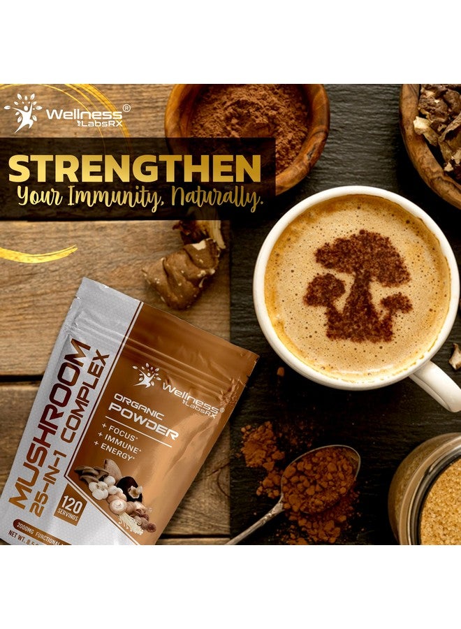 WELLNESS LABSRX Mushroom Powder, 25 in 1 Mushrooms Supplement - 2000mg, 25 Superfood Mishroom Lions Mane Powder with Chaga, Shiitake, Cordyceps, Reishi - Lion's Mane Mushroom - 120 Servings - Image 5