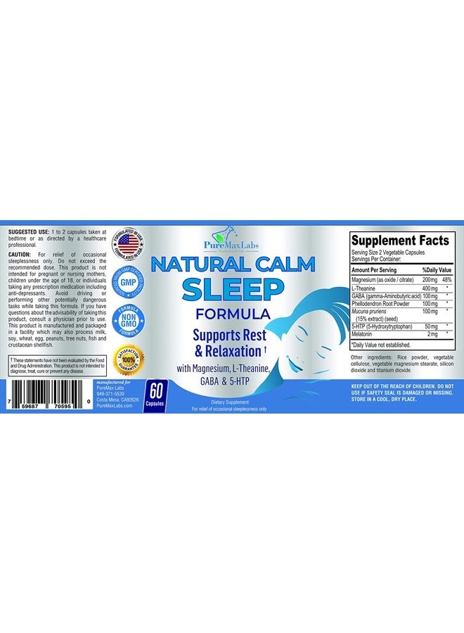 YUMMYVITE Natural Calm Sleep Aid with Magnesium, L-Theanine, Melatonin, GABA, 5-Htp | Sleep Aid | Non-GMO - 60 Capsules  - Image 5