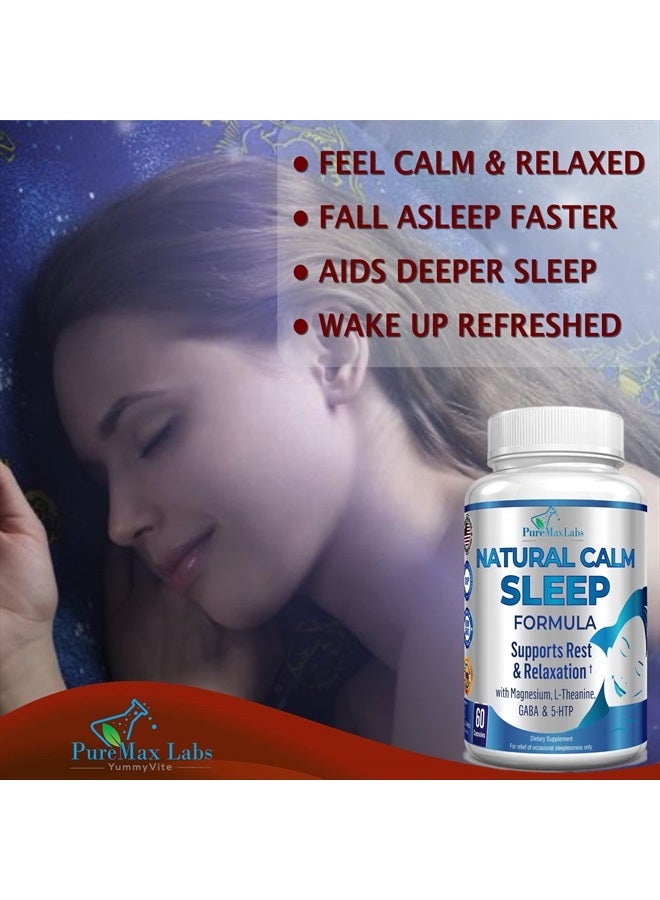 YUMMYVITE Natural Calm Sleep Aid with Magnesium, L-Theanine, Melatonin, GABA, 5-Htp | Sleep Aid | Non-GMO - 60 Capsules  - Image 4