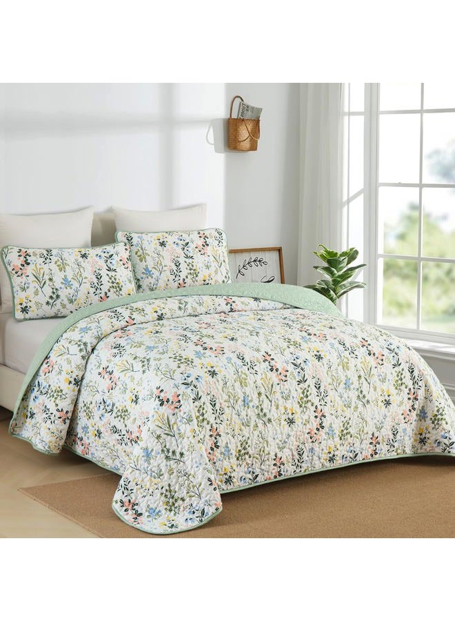Anibedding Floral Quilt Set Twin Size,2 Pieces Flower Parrten Bedspread Coverlet,Garden Style Soft Lightweight Micorfiber Bedding Set with 1 Pillowcases for All Seaaon(68"×86",Green) - Image 2