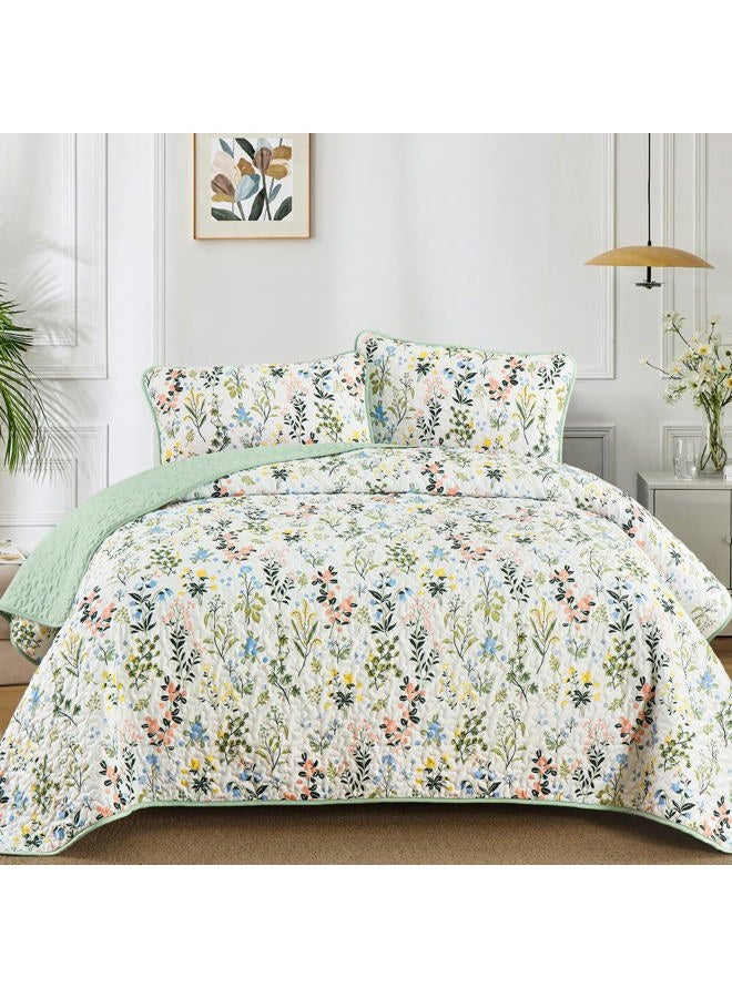 Anibedding Floral Quilt Set Twin Size,2 Pieces Flower Parrten Bedspread Coverlet,Garden Style Soft Lightweight Micorfiber Bedding Set with 1 Pillowcases for All Seaaon(68"×86",Green) - Image 1