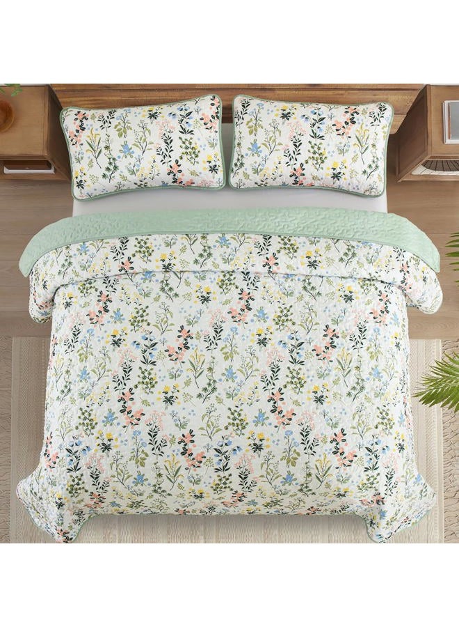 Anibedding Floral Quilt Set Twin Size,2 Pieces Flower Parrten Bedspread Coverlet,Garden Style Soft Lightweight Micorfiber Bedding Set with 1 Pillowcases for All Seaaon(68"×86",Green) - Image 3