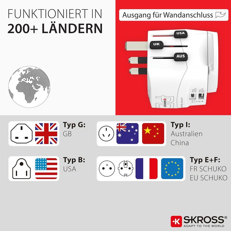 سكروس - PRO Light USB AC45PD - محول سفري عالمي مزود بمنفذين USB - شحن سريع بقدرة 45 واط - الجهد والطاقة: 100 فولت تيار متردد - 700 واط / 250 فولت - 1750 واط - Image 4