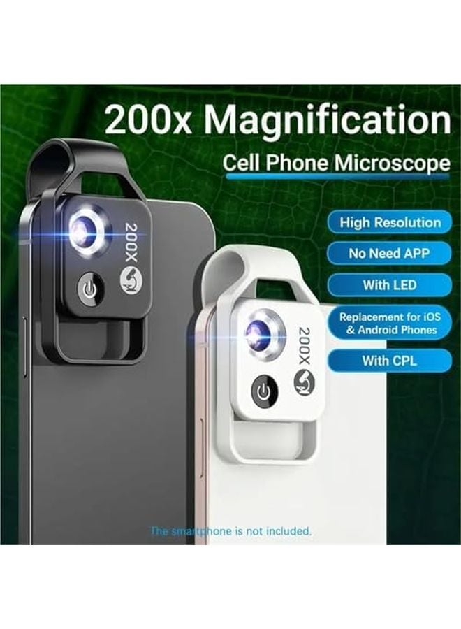Gray 200X Phone Microscope Lens with LED Light Universal Clip Portable Smartphone Camera Attachment - Image 5