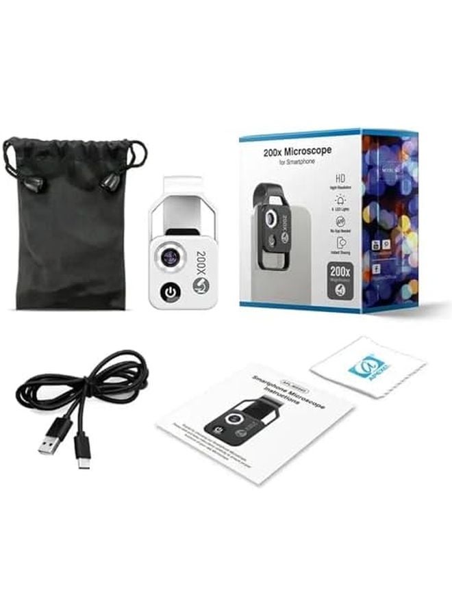 Gray 200X Phone Microscope Lens with LED Light Universal Clip Portable Smartphone Camera Attachment - Image 4