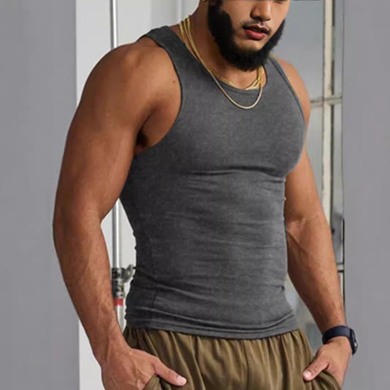 Summer Men'S Fitness Vest American Fashion Brand Quick-Drying Threaded Tight Vest Men'S Solid Color Sports Sleeveless Base Shirt - Image 5