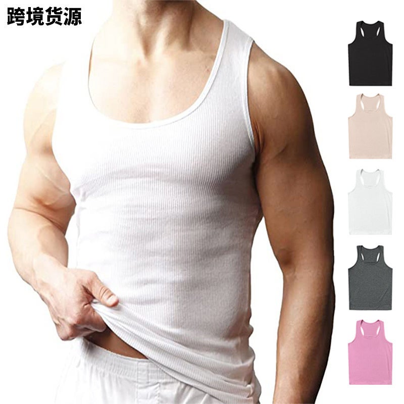 Summer Men'S Fitness Vest American Fashion Brand Quick-Drying Threaded Tight Vest Men'S Solid Color Sports Sleeveless Base Shirt - Image 2