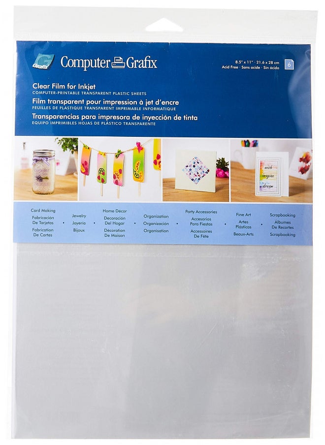 Grafix Grafix KCI811-6 Ink Jet Film, 8-1/2-Inch by 11-Inch, 6-Pack, Clear  - Image 1