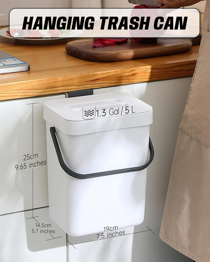 MONGTINGLU Indoor Compost Bin - 1.3 Gallons Hanging Small Trash Can with Lid for Kitchen Bathroom, Under Sink Kitchen Trash Can, Indoor Counter Compost Bucket with Lid, 5L(White) - Image 2