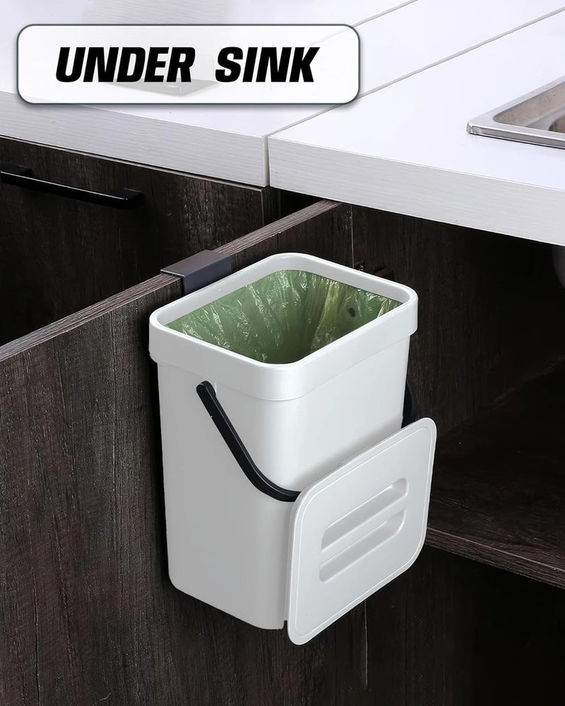 MONGTINGLU Indoor Compost Bin - 1.3 Gallons Hanging Small Trash Can with Lid for Kitchen Bathroom, Under Sink Kitchen Trash Can, Indoor Counter Compost Bucket with Lid, 5L(White) - Image 3