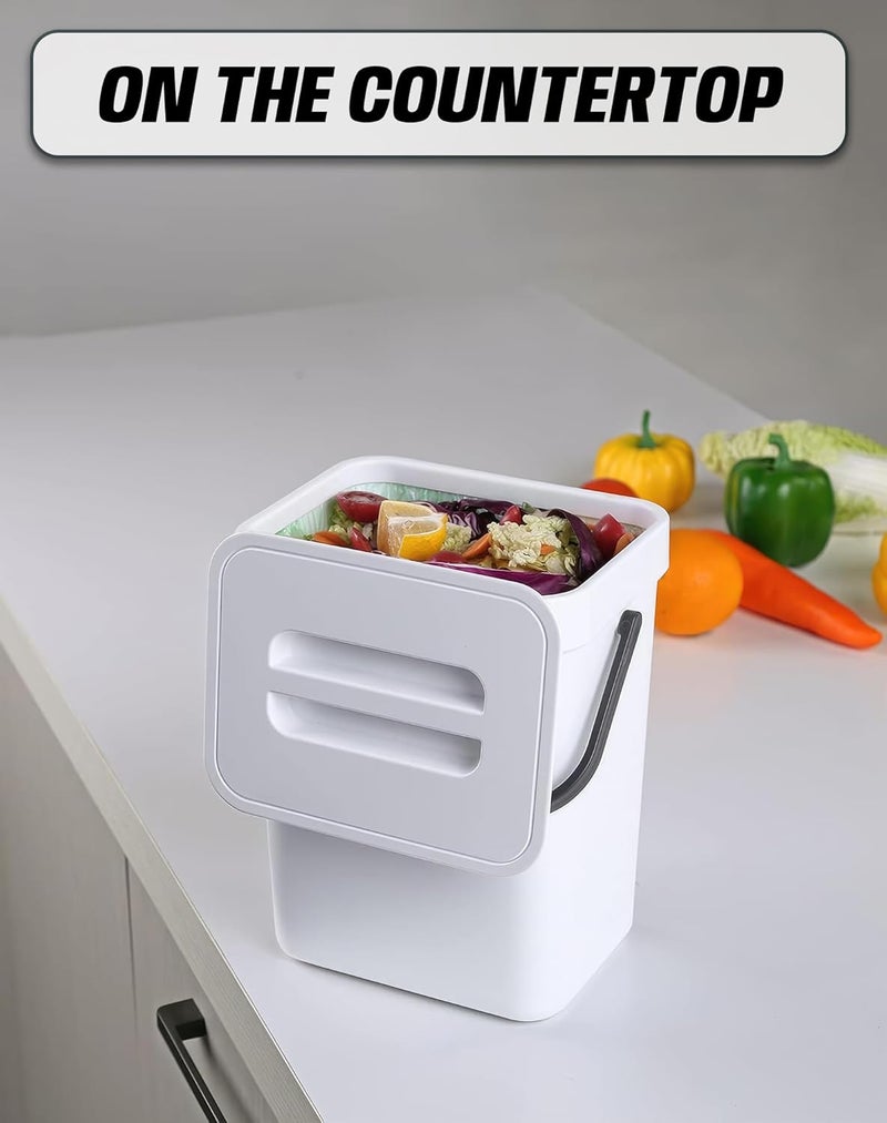 MONGTINGLU Indoor Compost Bin - 1.3 Gallons Hanging Small Trash Can with Lid for Kitchen Bathroom, Under Sink Kitchen Trash Can, Indoor Counter Compost Bucket with Lid, 5L(White) - Image 4