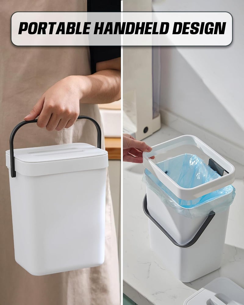 MONGTINGLU Indoor Compost Bin - 1.3 Gallons Hanging Small Trash Can with Lid for Kitchen Bathroom, Under Sink Kitchen Trash Can, Indoor Counter Compost Bucket with Lid, 5L(White) - Image 5