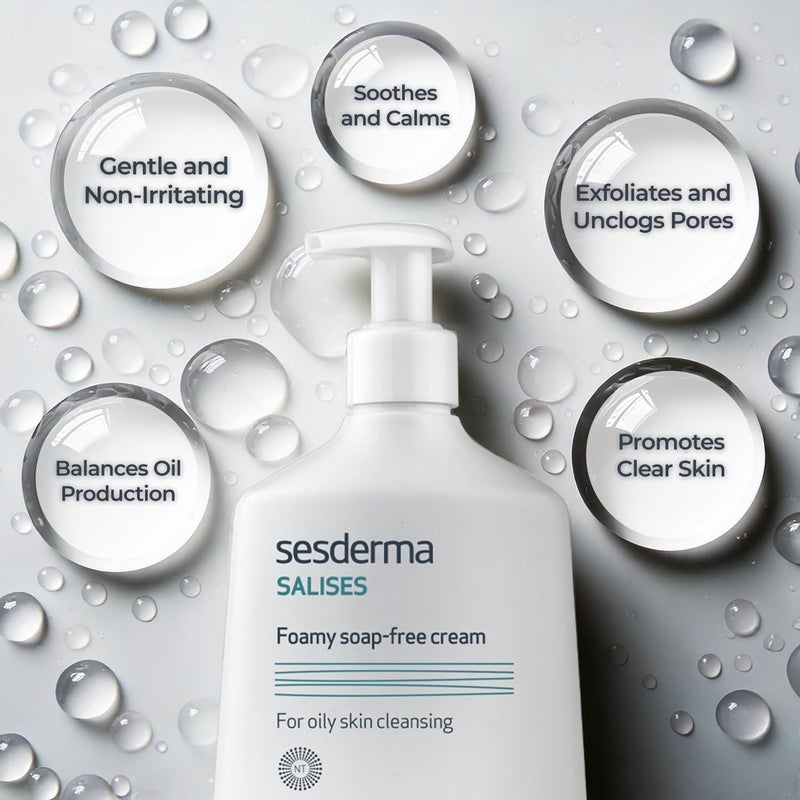 Sesderma SALISES Foamy Soap-Free Cream, Gentle Face Wash for Oily & Acne-Prone Skin, Salicylic Acid Pore Cleanser, 8.5 fl oz - Image 3