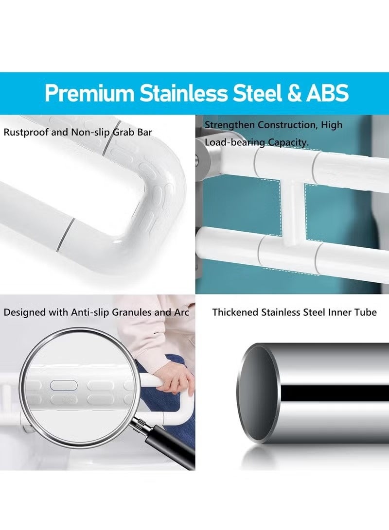 يوڠام قضيب مرحاض قابل للإنزال بطول 60 سم مزود بمقبض قابل للطي ضد الانزلاق من الستانلس ستيل قضبان إمساك قابلة للطي للحائط درابزين حمام قابل للطي لذوي الاحتياجات الخاصة درابزين مضيء - Image 5