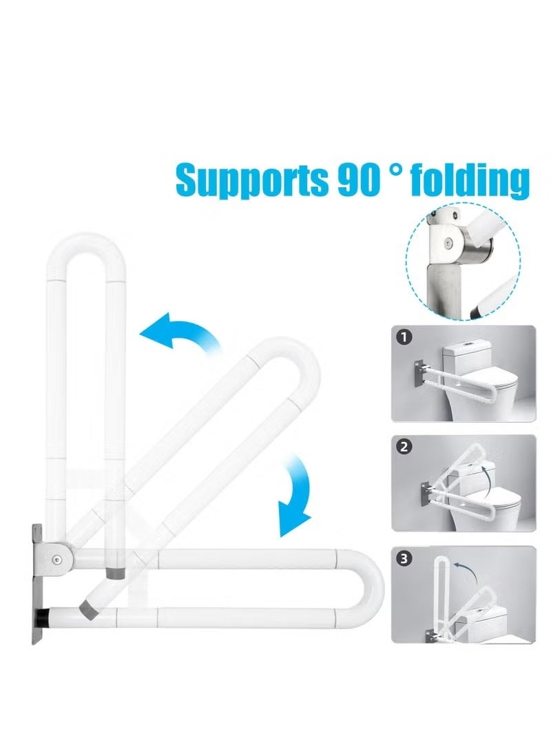 يوڠام قضيب مرحاض قابل للإنزال بطول 60 سم مزود بمقبض قابل للطي ضد الانزلاق من الستانلس ستيل قضبان إمساك قابلة للطي للحائط درابزين حمام قابل للطي لذوي الاحتياجات الخاصة درابزين مضيء - Image 3