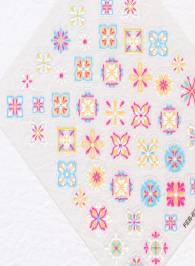 Charmark 5D Embossed Nail Art Stickers Nail Decals Bohemia Flower Retro Red Blue Yellow Designs Gel Nail Art Supplies Accessories Colorful Nail Stickers for Women Nail Decoration - Image 5