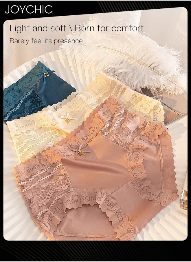 Joychic - Set of 3 Ladies Lace Design Ice Silk Underwear Hygroscopic Breathable Sweet Girls Panties High Stretch Women Underpants Medium Waist - Image 1