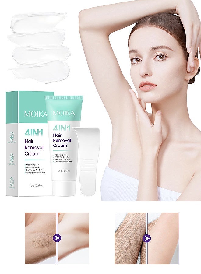 MOIKA Women's hair removal cream painless hair removal of arm leg and armpit hair, 2.47oz with Hair Growth Inhibitor, Moisturizing Formula - Image 1