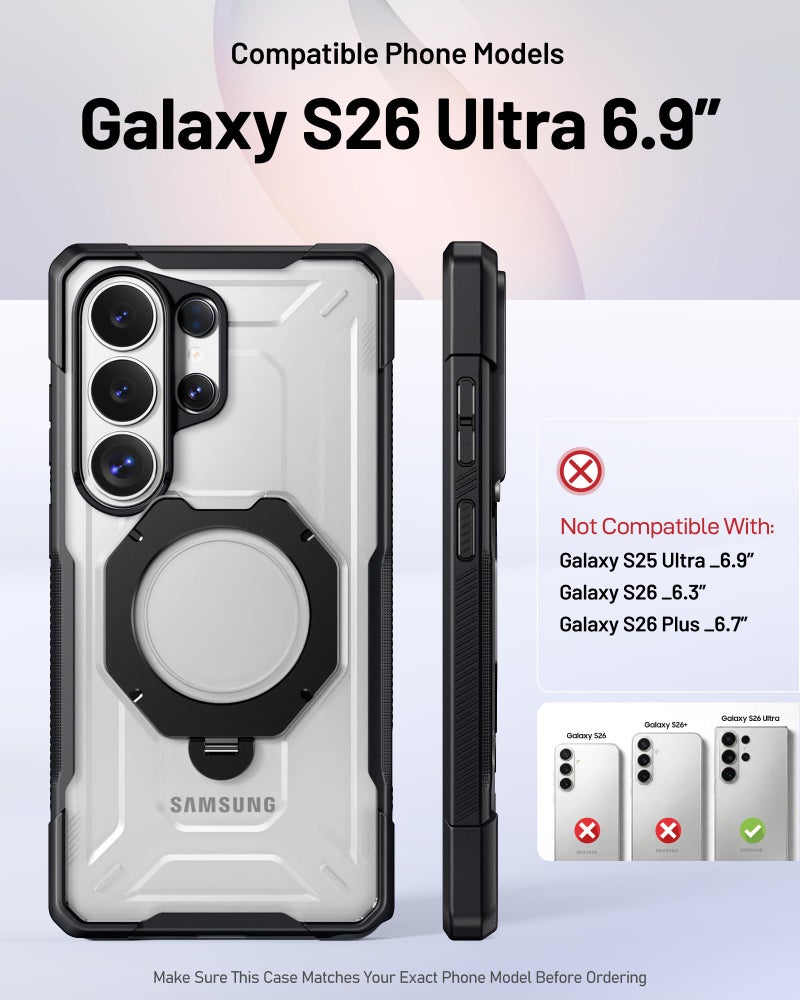 Poetic for Galaxy S26 Ultra Case | 360Â° Rotate Magnetic Ring Kickstand | Privacy Tempered Glass Screen Protector | Military Grade Drop Proof Protection Cover | Compatible with MagSafe | Black/Clear - Image 2