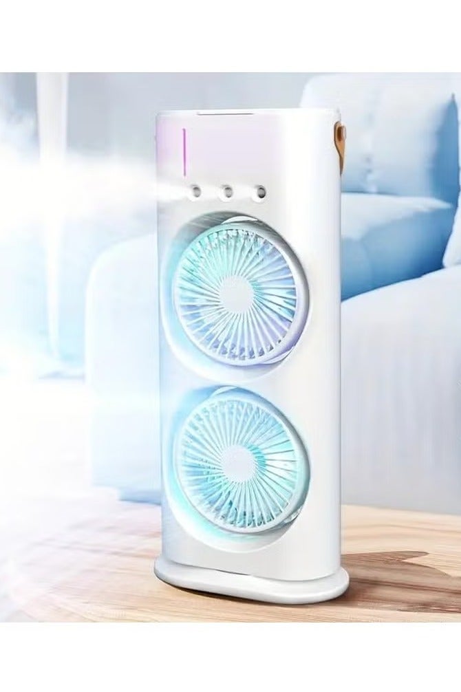 High-Wind Cooling Electric Fan, Three-Hole Spray Charging Fan Desktop Double-Head Powerful Air Cooler 3 Wind Speeds for Indoor Outdoor Office Bedroom,White