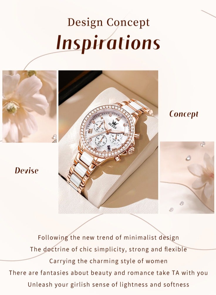 OLEVS Elegant Simple Ladies' Bracelet Watch Diamond-Studded Dial with High-Hardness Coated Mirror, Steel-Ceramic Strap, Luminous Waterproof - Image 2