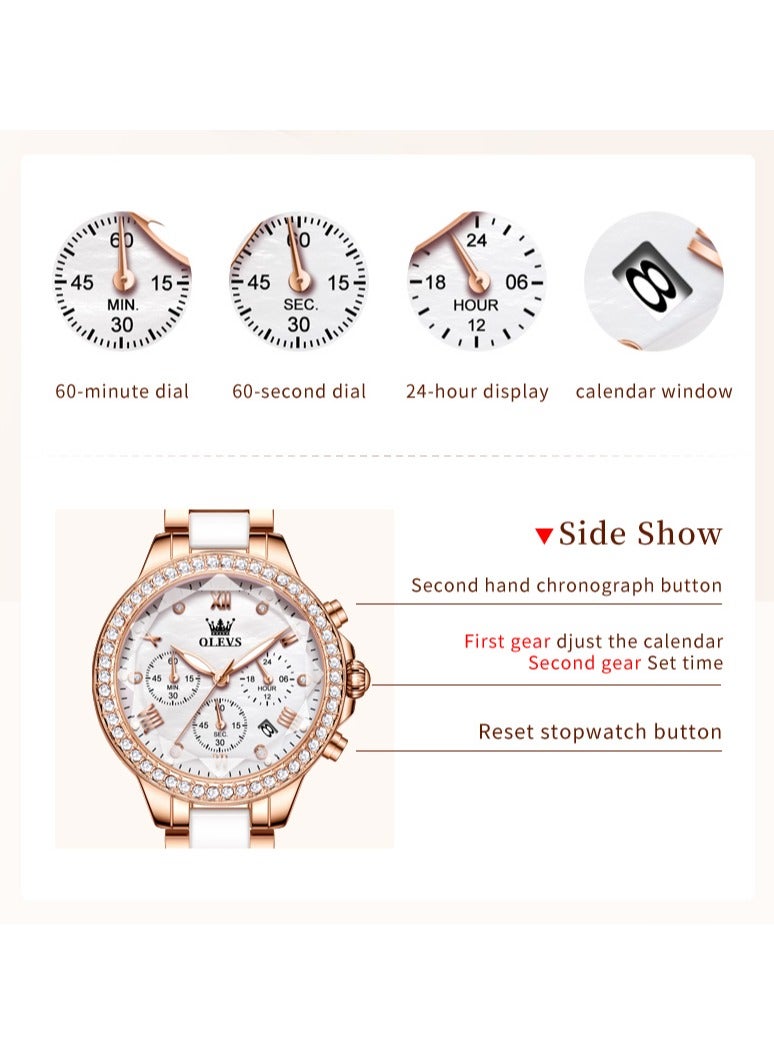 OLEVS Elegant Simple Ladies' Bracelet Watch Diamond-Studded Dial with High-Hardness Coated Mirror, Steel-Ceramic Strap, Luminous Waterproof - Image 3