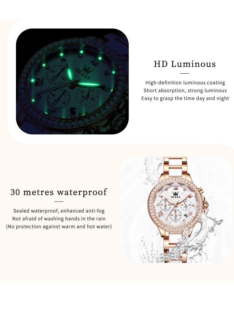 OLEVS Elegant Simple Ladies' Bracelet Watch Diamond-Studded Dial with High-Hardness Coated Mirror, Steel-Ceramic Strap, Luminous Waterproof - Image 5