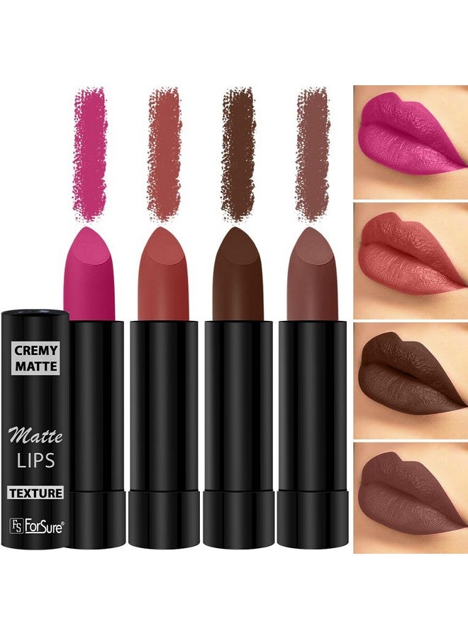 ForSure Cremy Matte Lipstick Combo Of 4 Shades- 3.5gm Each (Caramel, Cocoa Brown, Pink Berry, Rust Orange) - Image 1