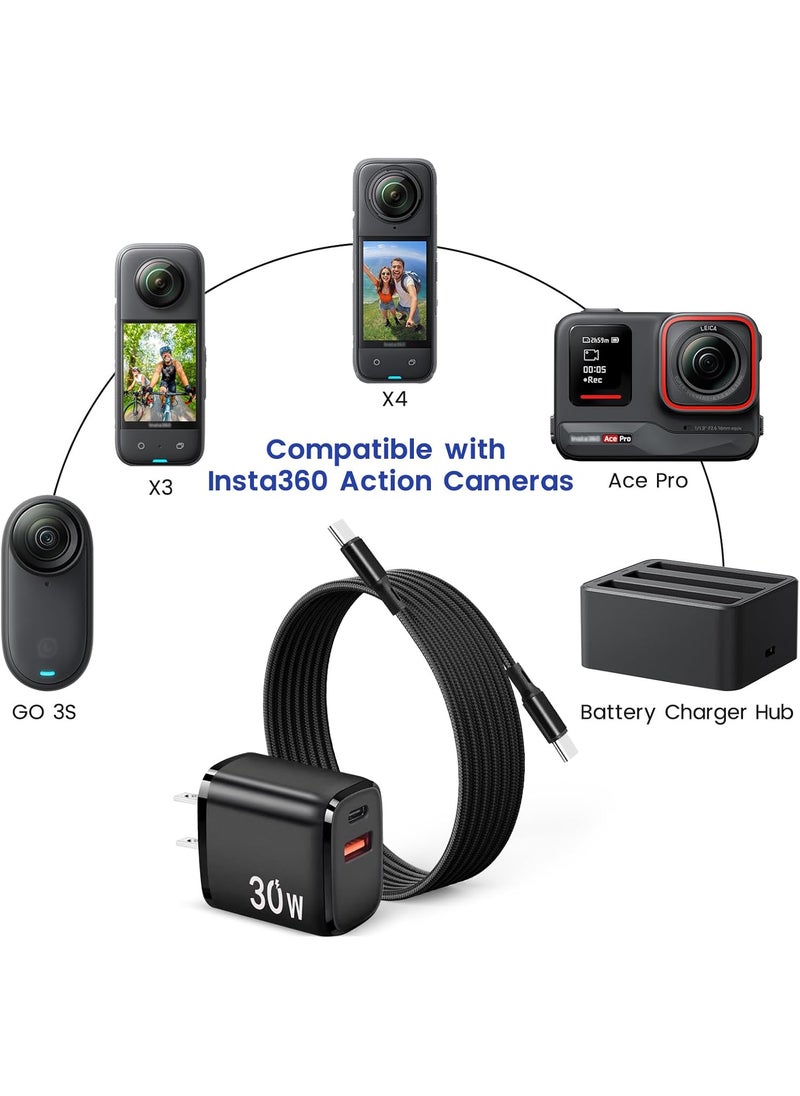 weishan PD 30W USB C Fast Charger Compatible with Insta360 X4 X3 GO 3S Ace Pro Action Cameras  Dual Port USB  Type C Wall Charger with C to C Charging Cable for Insta360 X4 Battery Charger Hub  - Image 2