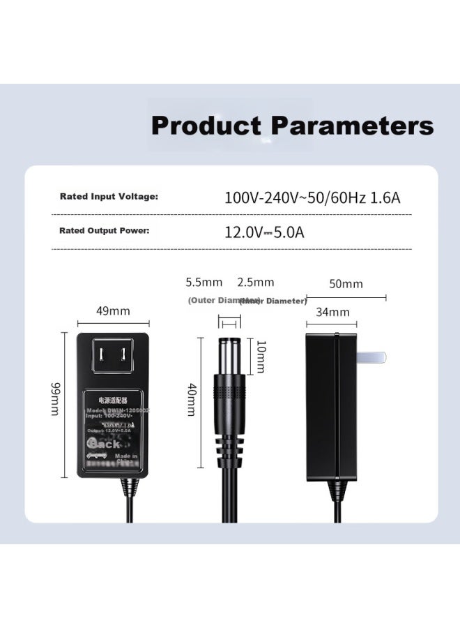 Nvv 12V5A/4A/3A Power Adapter For Aoc Monitor Surveillance Camera Hard Drive Enclosure Printer Massage Chair Dc Charger 5.5X2.5Mm Round Hole Power Cord - Image 3