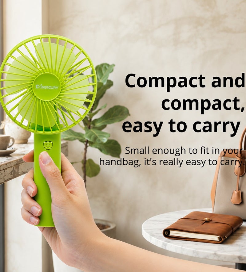 Mercury Portable Handheld Fan with Desktop Base, 3 Speed Personal Cooling Fan, Brushless Motor, Low Noise Mini Table Fan, USB Type C Charging, 1200mAh Battery, Compact Travel Fan for Home Office Camping Outdoor, Green Rechargeable Pocket Fan US - Image 4