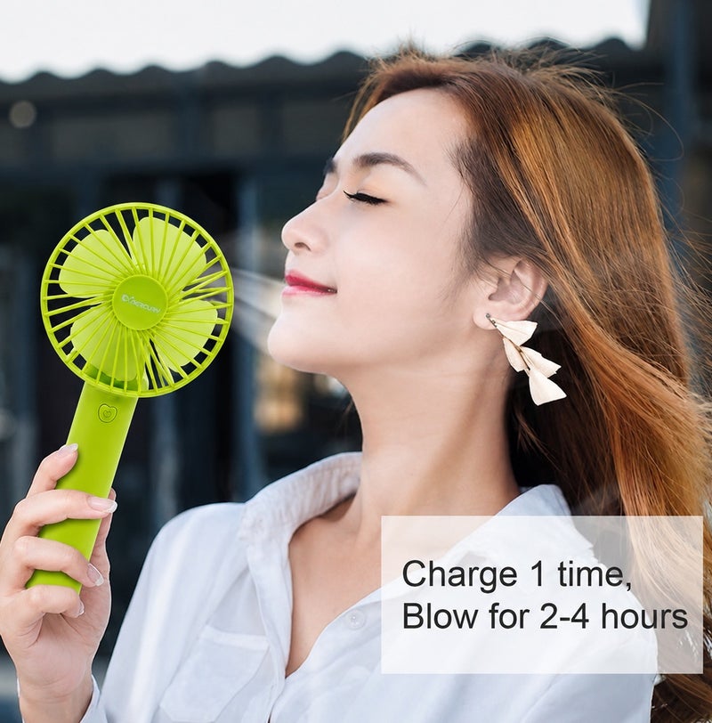 Mercury Portable Handheld Fan with Desktop Base, 3 Speed Personal Cooling Fan, Brushless Motor, Low Noise Mini Table Fan, USB Type C Charging, 1200mAh Battery, Compact Travel Fan for Home Office Camping Outdoor, Green Rechargeable Pocket Fan US - Image 5