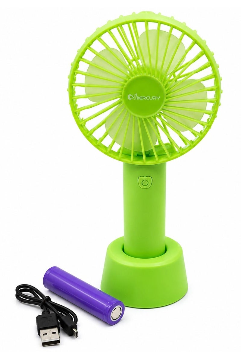 Mercury Portable Handheld Fan with Desktop Base, 3 Speed Personal Cooling Fan, Brushless Motor, Low Noise Mini Table Fan, USB Type C Charging, 1200mAh Battery, Compact Travel Fan for Home Office Camping Outdoor, Green Rechargeable Pocket Fan US - Image 2